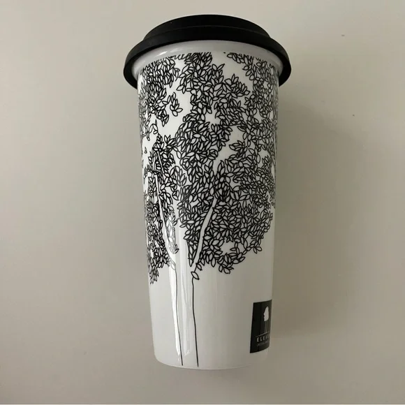 Black and White Artsy Double Walled Ceramic Porcelain Travel Mug - Picture 6 of 16